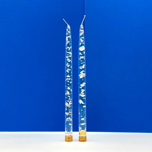 Vintage Lucite Candle Stick Pair with Silver Flakes - Picture 1 of 4